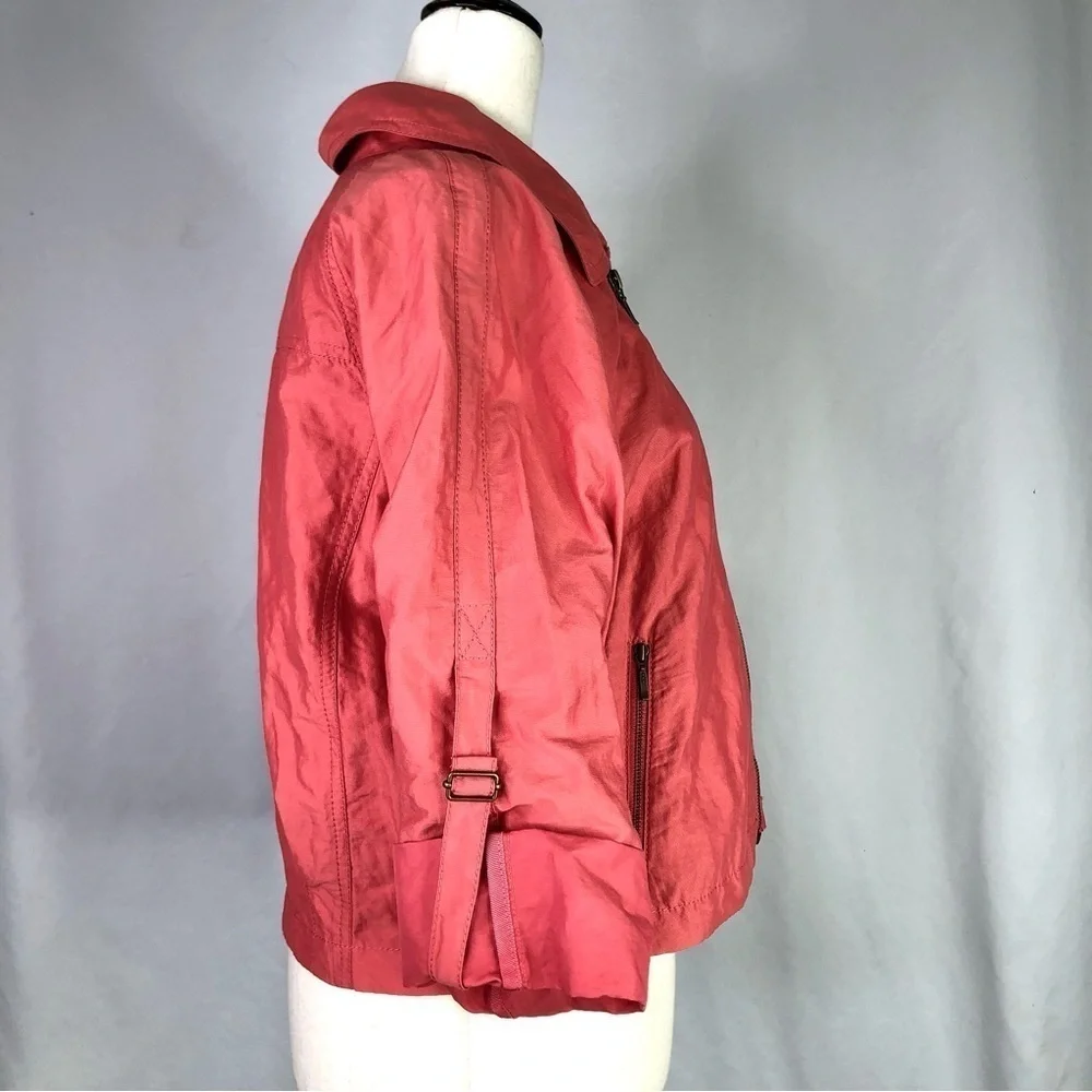 CAbi jacket lightweight windbreaker moto zipper roll sleeves cropped salmon pink